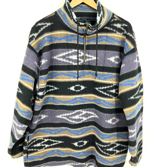 Vintage 90s Carlos Santana Mens Aztec 1/4 Zip Fleece Pull Over Drawstring Sz XL - Picture 8 of 8